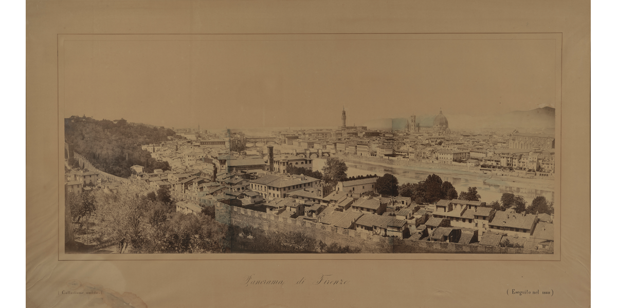 Leopoldo Alinari, "View of Florence", 1860, overview with 3 albumen prints on paper from collodion negative on glass, Alinari Archives, Florence