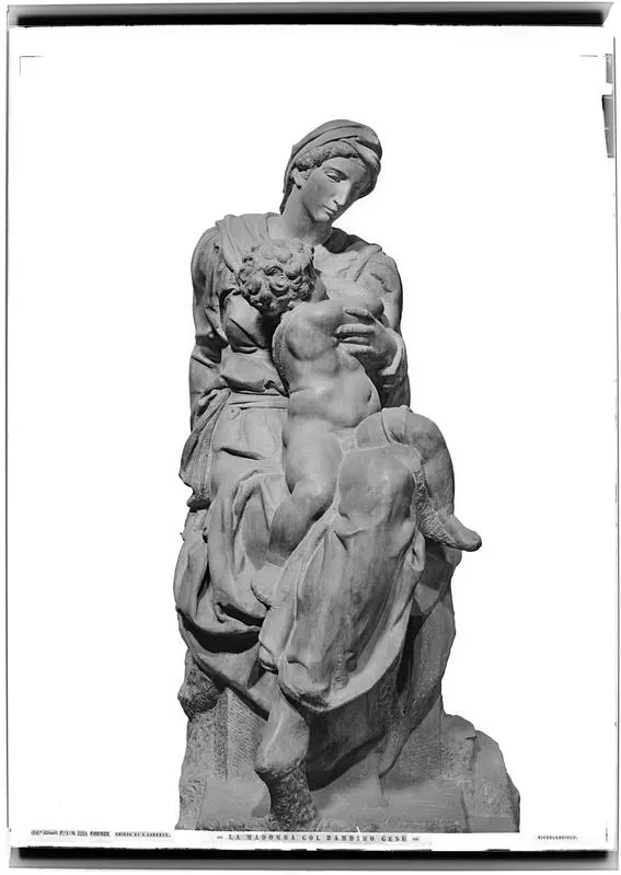 Fratelli Alinari, Michelangelo Buonarroti, Madonna con Bambino (1526-1534), Sacrestia Nuova, Basilica di San Lorenzo, Firenze, 2025, inversione positiva di negativo alla gelatina sali d'argento su vetro, 60,8x44,7 cm, Archivi Alinari, Firenze