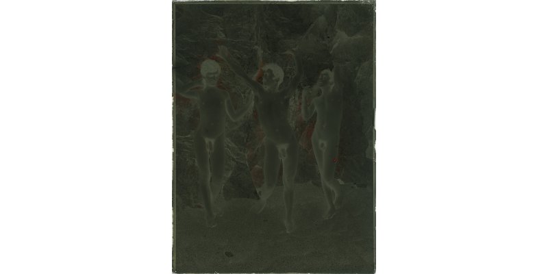 Wilhelm von Gloeden, Three naked young men: "Pasqualino," "Pietro," and "Pinuccio" (Taormina), 1896-1898 ca., collodion negative (glass plate), Alinari Archives - von Gloeden archive, Florence