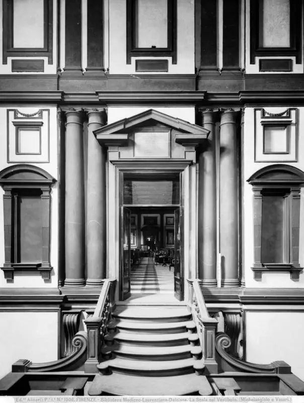 Fratelli Alinari, Michelangelo Buonarroti, Staircase of the Laurentian Library (1524 -1534), Florence, before 1896, silver gelatin dry glass plate negative, Alinari Archives, Florence