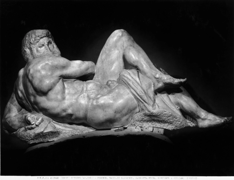 Stabilimento Giacomo Brogi,   Michelangelo Buonarroti, Day, detail from the tomb of Giuliano de' Medici Duke of Nemours (ca. 1526-1531), Medici Chapels, Basilica of San Lorenzo, Florence, 1940-1943, silver gelatin dry glass plate negative, Alinari Archives, Florence