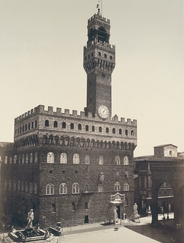 Fratelli Alinari presso Luigi Bardi, View of Palazzo Vecchio in Piazza della Signoria, Florence, 1852-1855, albumen print on paper, Alinari Archives, Florence
