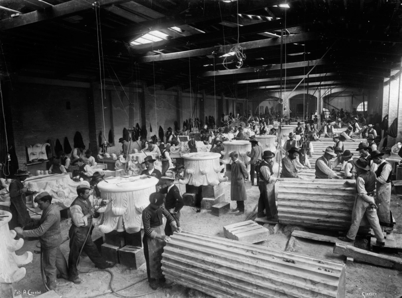 Augusto Corsini, Marble craftmanship at the "Marmifera Ligure" factory, Carrara, Apuan Alps, 1920-1930,silver gelatin dry glass plate negative, Alinari Archives, Florence